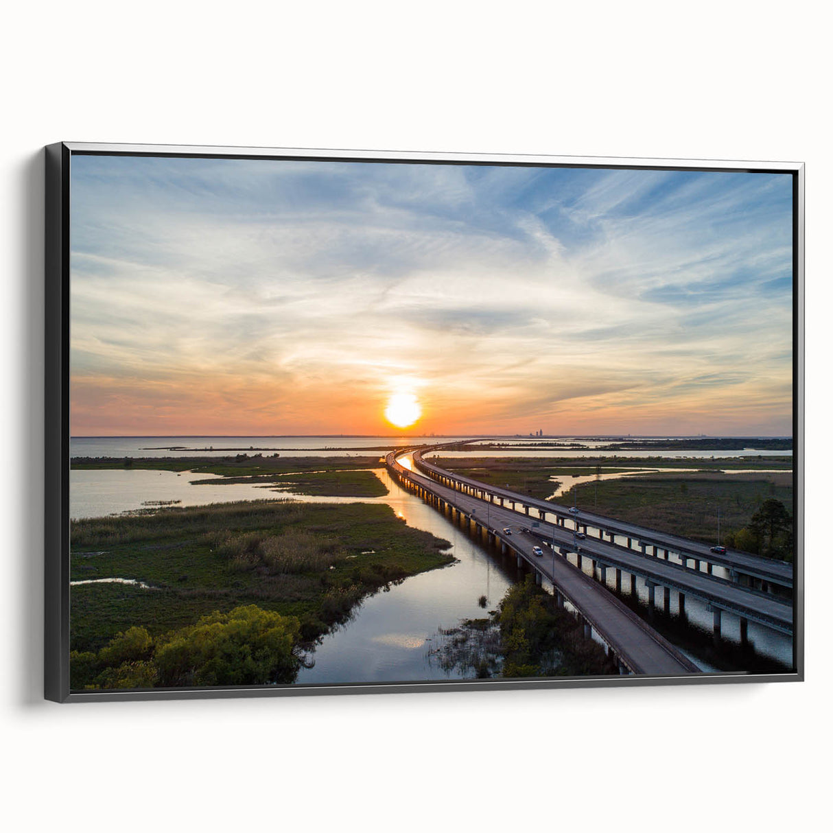 Black and white framed canvas featuring a vintage-style Alabama landscape, ideal for bedroom decor.