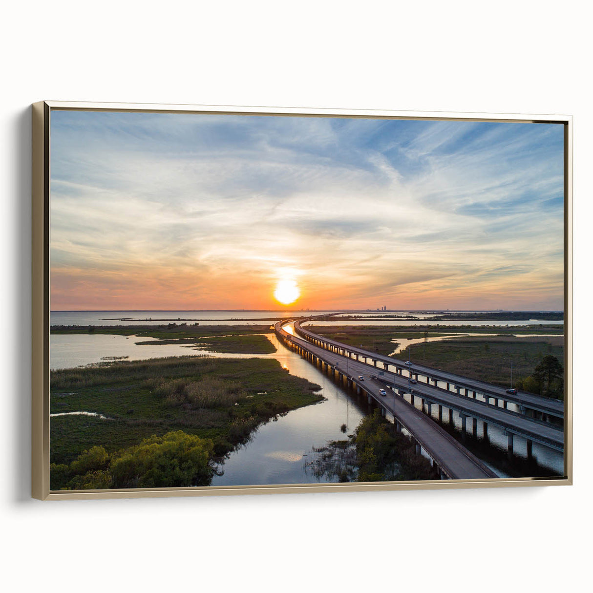 Framed canvas wall art featuring a vintage-style Alabama landscape in muted gold and black tones, ideal for bedroom decor.