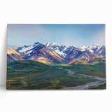 Black and white photograph of Alaskan scenery on a large stretched canvas.