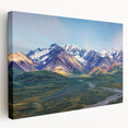 Alaskan landscape on large stretched canvas, featuring muted earth tones, ideal for kitchen wall art.