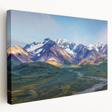 Alaskan landscape on large stretched canvas, featuring muted earth tones, ideal for kitchen wall art.