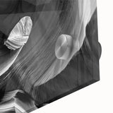 Large abstract depiction of Antelope Canyon in Arizona on acrylic glass, featuring swirling orange and red rock formations.