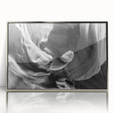Mid-century modernist art depicting Arizona's Antelope Canyon in muted earth tones on a framed acrylic print.