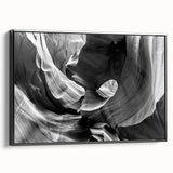Black and white framed canvas of Antelope Canyon in Arizona, suitable for bedroom landscape art.