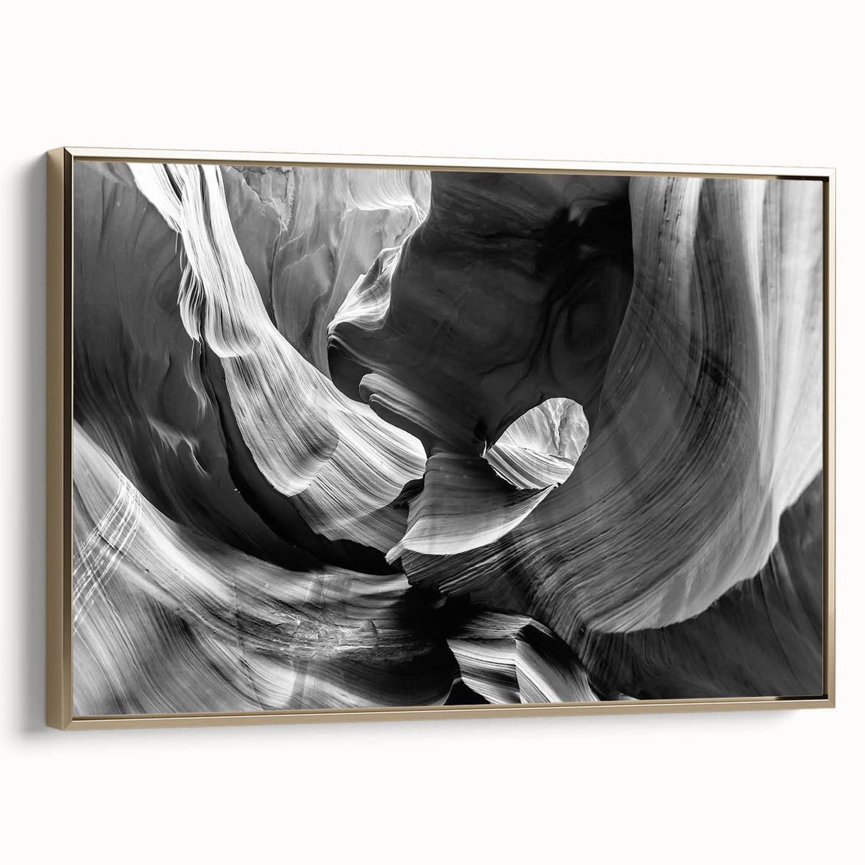 Framed canvas depicting the Antelope Canyon in Arizona with warm earth tones, ideal for bedroom wall art.