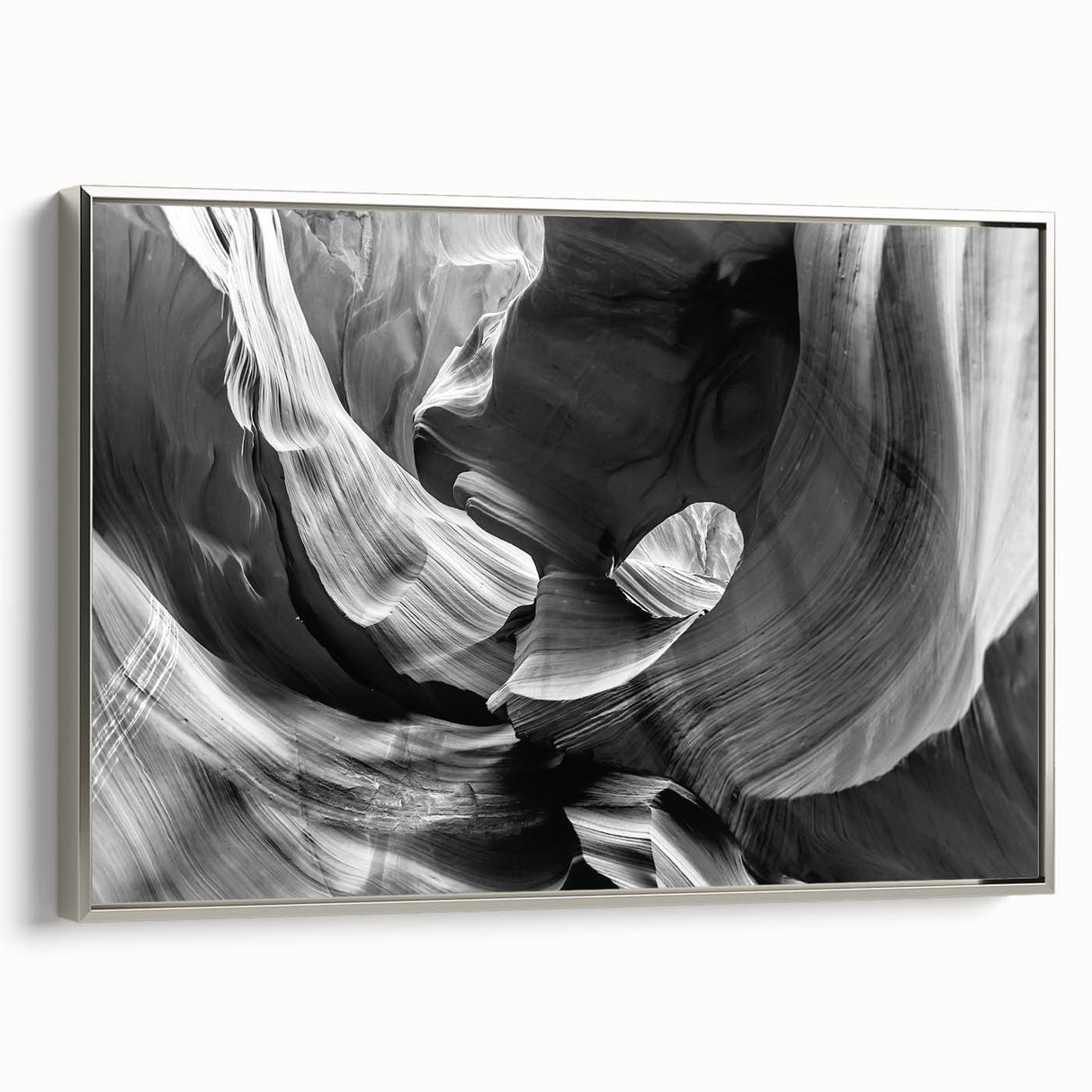 Framed canvas of Arizona's Antelope Canyon in natural hues, ideal for adding a serene touch to living spaces.