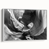 Vintage poster art of Arizona Antelope Canyon on a large framed canvas, featuring vibrant orange and red tones.