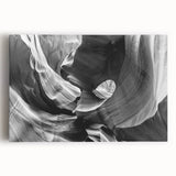 Black and white photograph of Antelope Canyon in Arizona on large stretched canvas, suited for kitchen wall art.
