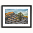 Colorful abstract art print of Arizona's Coyote Buttes on textured canvas, framed in black, ideal for living room decor.