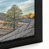Black framed canvas of Arizona's Coyote Buttes in vibrant colors, ideal for living room decor.