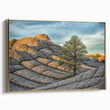 Framed canvas showcasing Coyote Buttes in Arizona with warm golden tones, ideal for bedroom wall art.