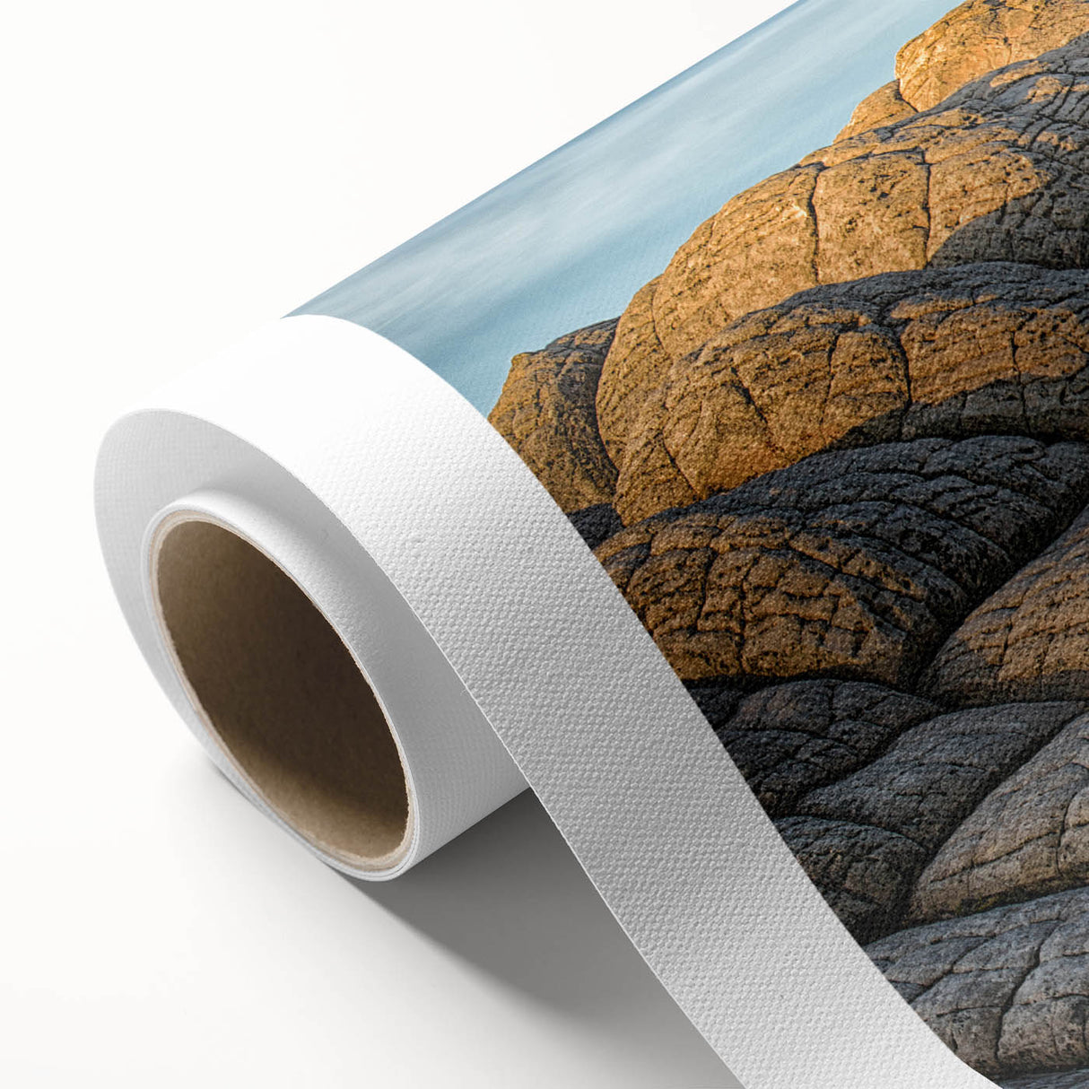 Art deco poster of Arizona's Coyote Buttes in muted earth tones on rolled canvas, suitable for nursery wall art.