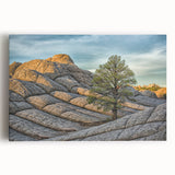 Black and white photograph of Arizona's Coyote Buttes on stretched canvas, ideal for kitchen wall art.