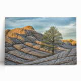 Black and white image of Arizona's Coyote Buttes on stretched canvas, suitable as kitchen wall art or for bedroom.