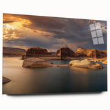 Acrylic print of Lake Powell with vivid blue and beige tones, suited for bedroom or dining room art.
