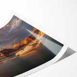 Extra large wall art featuring a serene Lake Powell landscape in muted earth tones on a rolled canvas.