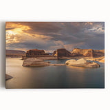 Black and white photograph of Lake Powell on stretched canvas, suitable as large kitchen wall art.