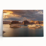 Black and white photograph of Lake Powell on stretched canvas, ideal for kitchen wall art or bedroom ambiance.