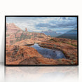Large abstract wall art depicting Sedona, Arizona scenery in muted earth tones on a framed acrylic.