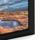 Extra large framed canvas of Sedona, Arizona landscape in black with colorful, textured brush strokes.