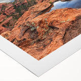 Art deco poster of Sedona, Arizona landscape in muted earth tones on rolled canvas, suitable for dining room decor.