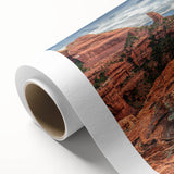 Art deco poster of Sedona, Arizona landscape in pastel shades on rolled canvas, suitable as nursery wall art.