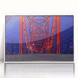 Art deco poster of Arkansas scenery with muted green and blue tones on a framed acrylic, ideal for modern nursery wall art.