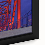 Close-up of a textured black wall art depicting a vibrant Arkansas scenery on a framed canvas, ideal for a living room.