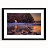 Colorful abstract art print of Big Sur in vibrant hues on a textured, extra large canvas, framed in black.