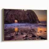 Framed canvas depicting the Big Sur coastline in muted earth tones, ideal for bedroom wall art.