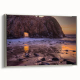Framed canvas landscape art painting of Big Sur, California, with vibrant colors and silver frame.