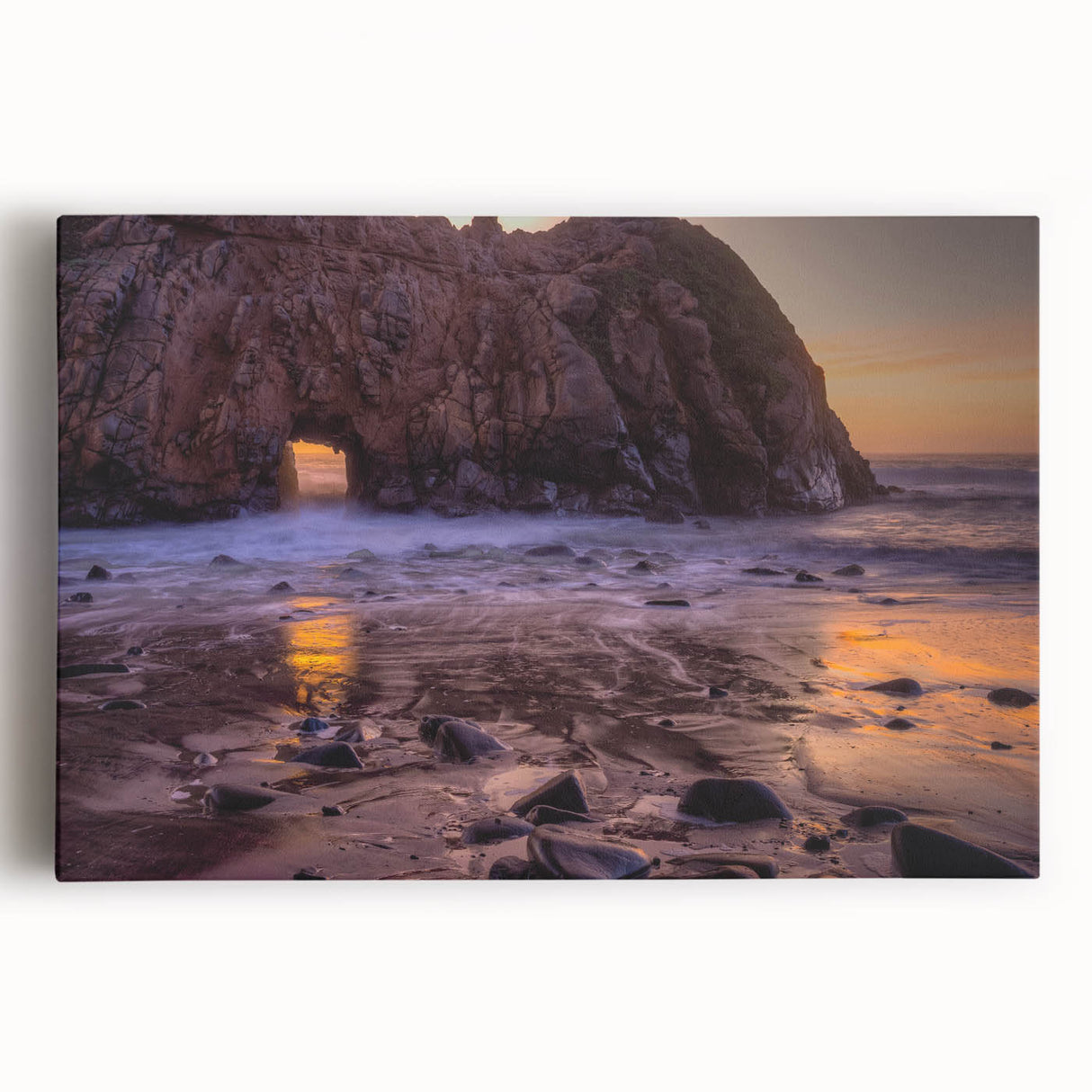 Black and white photo of Big Sur on stretched canvas, ideal for kitchen wall art.
