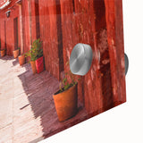 Large abstract acrylic print of Catalina scenery in mid-century modernist style, with muted earth tones.