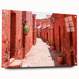 Large abstract wall art of Catalina, California in muted blue and green tones on acrylic glass.