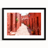 Extra large abstract art print of colorful, textured California scenery on black framed canvas, ideal for living room decor.