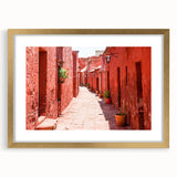 Extra large abstract art print of Catalina scenery in gold frame, featuring textured brush strokes and earthy tones.