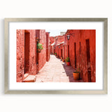 Textured abstract art print of Catalina, USA in muted earth tones on a silver-framed canvas, suitable for bedroom decor.