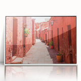 Art Deco style poster of Catalina, California, in muted blue tones on white framed acrylic.