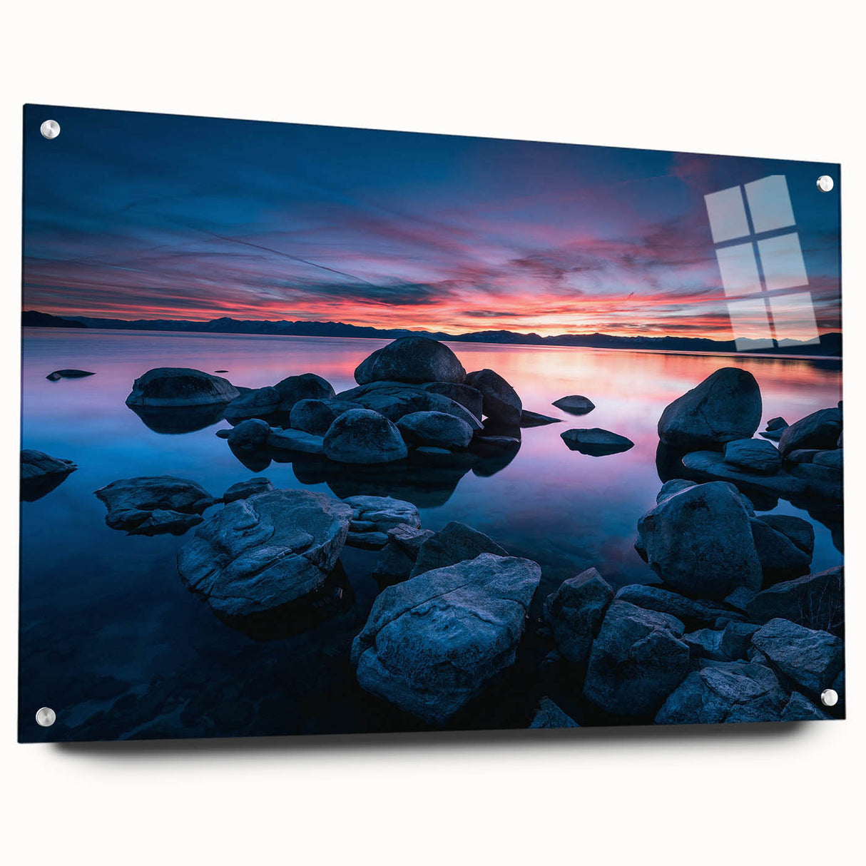 Acrylic print of Lake Tahoe with vivid blue and green tones, suitable for bedroom or dining room decor.