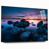 Large abstract depiction of Lake Tahoe in blue and green tones on acrylic glass, suitable for bedroom or dining room art.