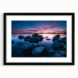 Extra large framed wall art of abstract Lake Tahoe scene in vibrant blues and greens, ideal for living room decor.