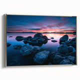 Framed canvas of Lake Tahoe landscape art painting in vibrant blues and greens, ideal for living room decor.