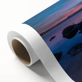 Art Deco poster of Lake Tahoe with muted blue and green palette on rolled canvas, ideal for nursery wall art.