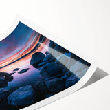 Extra large rolled print of Lake Tahoe with detailed line art flowers in pastel shades, ideal for large living room wall art.