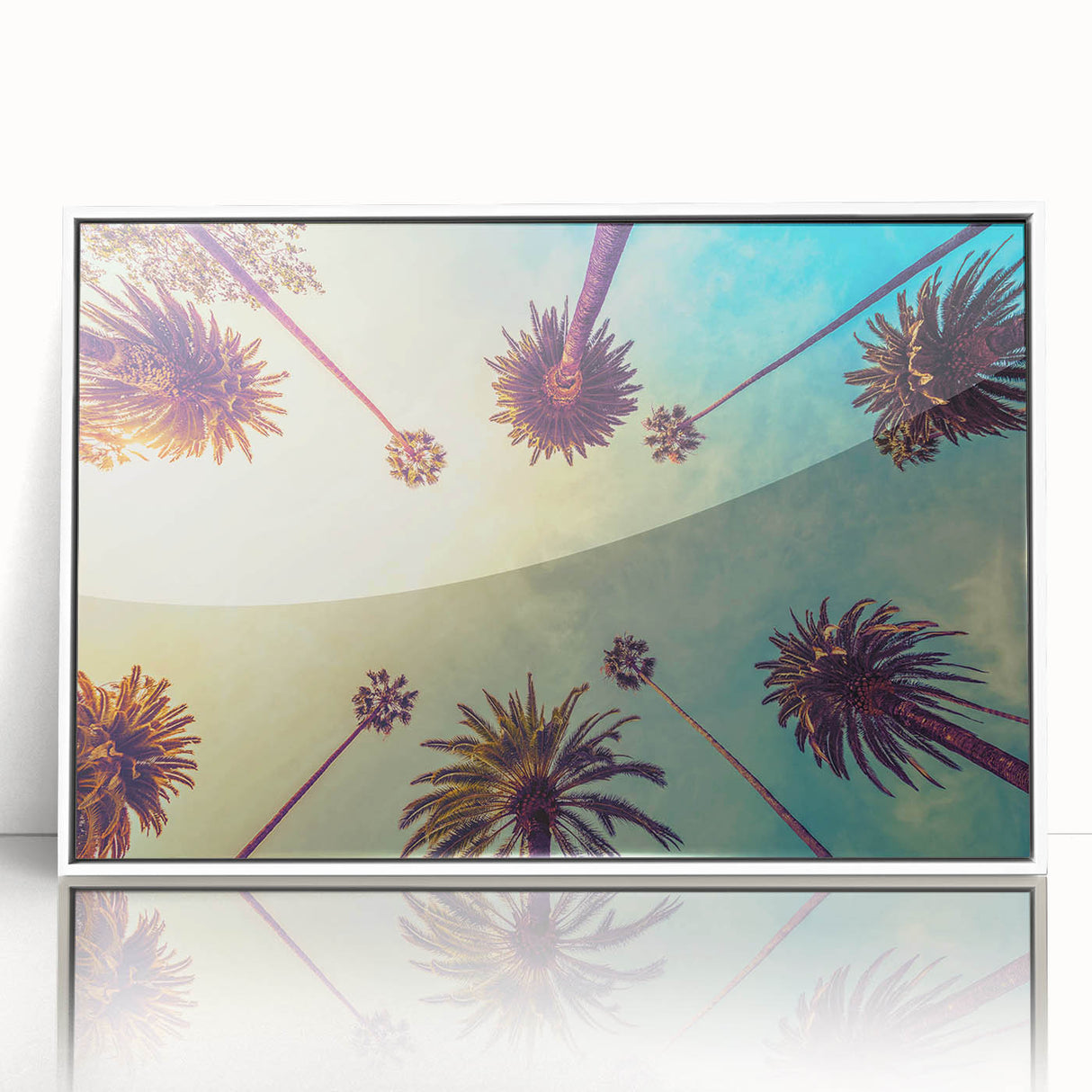 Framed acrylic print of Los Angeles skyline in art deco style with pastel color palette, ideal for modern art wall decor.