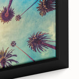 Framed canvas of Los Angeles skyline in textured black with colorful accents, ideal for living room decor.