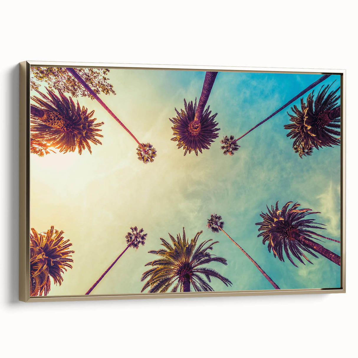 Framed canvas featuring a vintage-style Los Angeles landscape in black and gold tones, ideal for bedroom wall art.