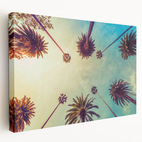 Los Angeles cityscape on large stretched canvas, featuring soft pastel colors, ideal for kitchen wall art.