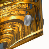 Large abstract wall art of Sacramento skyline in vibrant hues on acrylic glass, ideal for dining room ambiance.