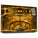 Acrylic print of a large abstract depiction of Sacramento scenery in muted earth tones.